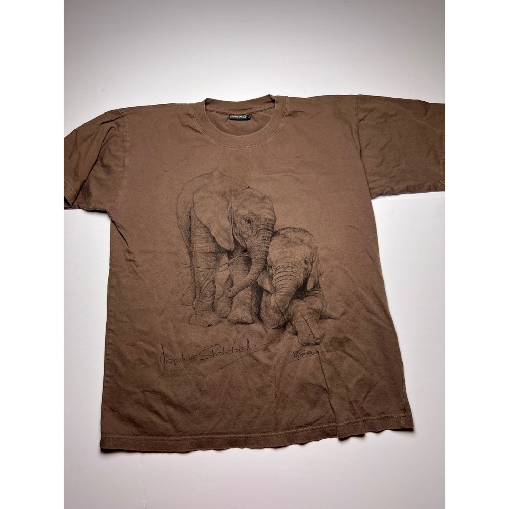 One Way Elephant Graphic T-Shirt Mens XL Brown Daphne Sheldrick Winterburn 90s